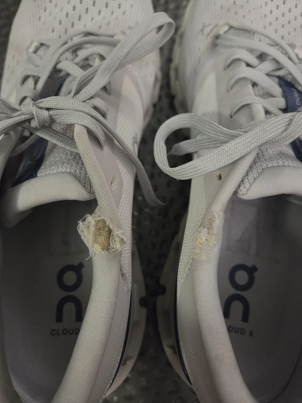 On Running Sneakers in Light Gray with Navy Tongue Accents